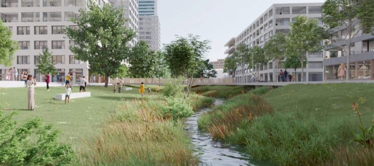 Vue 3D prospective de la rivière au coeur des Acacias