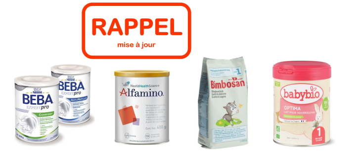 Illustration produits rappelés Beba, Alfamino, Bimbosan, Babybio Optima 1