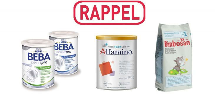 Illustration produits rappelés Beba, Alfamino, Bimbosan