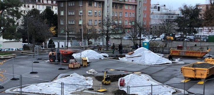 Chantier dans le préau du CO Sécheron 