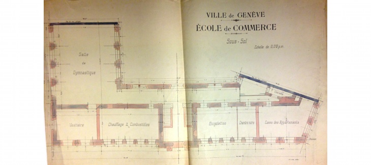 Ecole de commerce, plan du sous-sol, © Archives d'Etat