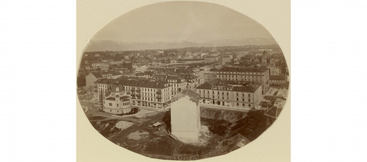 Quartier des banques, vue aérienne, © Bibilothèque de Genève, Centre d'iconographie