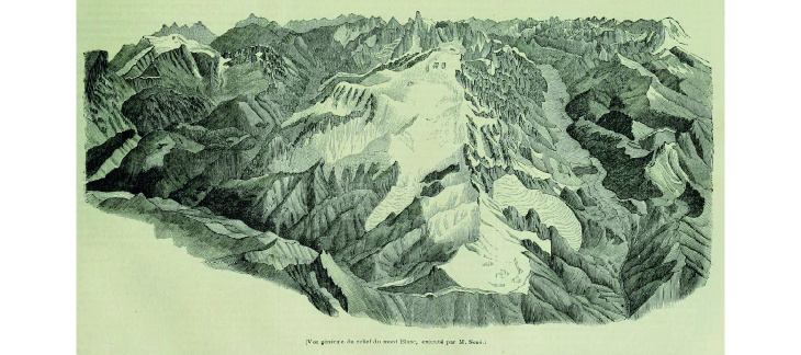 Vue générale du relief du mont Blanc, parue le 15 août 1845 dans l'Illustration