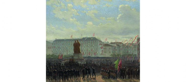 Inauguration du monument national en 1869 (détail), Auguste Viande - © Bibliothèque de Genève