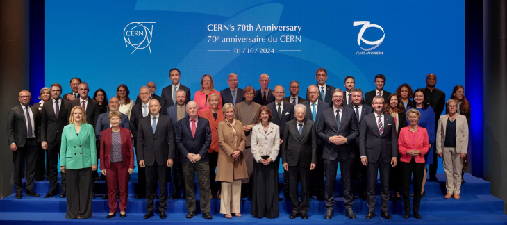 Cérémonie de haut rang organisée pour célébrer le 70e anniversaire du CERN, le Laboratoire européen pour la physique des particules, le 1er octobre 2024