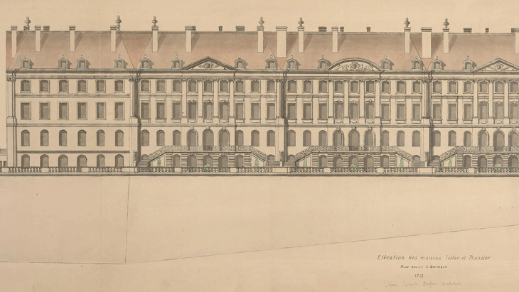 Jean-Jacques Dufour, élévation des façades et du mur des terrasses de trois hôtels de la rue des Granges, côté Plainpalais