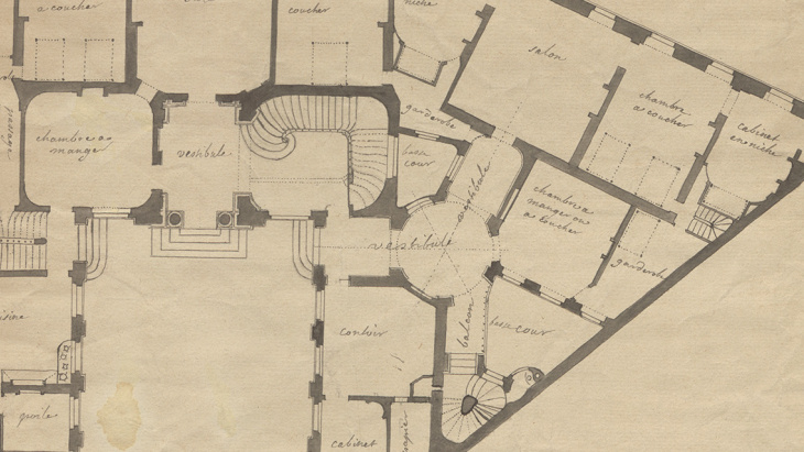 Projet pour l'hôtel Sellon, plan du rez-de-chaussée, vers 1719. AEG; Office du patrimoine et des sites, O. Zimmermann