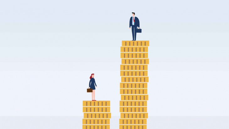 femme et hommes avec des différences salariales