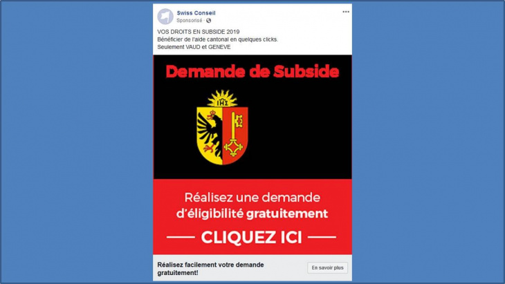 Publicité Swiss Conseil sur un réseau social