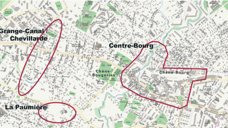 Les trois périmètres du projet Chêne-Bourg – Chêne-Bougeries © Etat de Genève