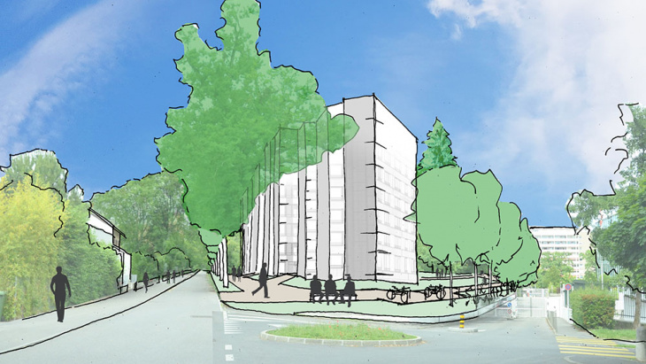 Projet Claire-Vue depuis le carrefour (c)Mayor et Beusch