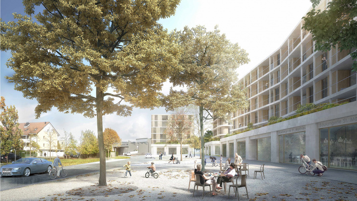 Vue de la Place de St-Mathieu (Opalys Project SA - Image de synthèse - widmann architectes)