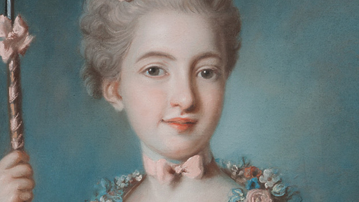 Portrait Mlle Lemoyne de Belle-Isle (1762) - Claude Pougin de Saint-Aubin (détail)