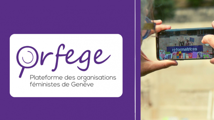 logo orfege photo devant le mur des réformatrices 