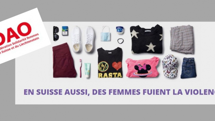 slogan campagne en Suisse des femmes fuient la violence habits pliés