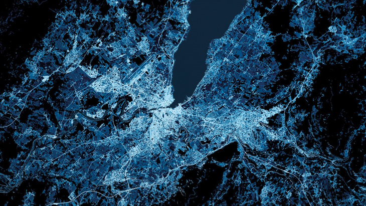 Genève vu du ciel, de nuit