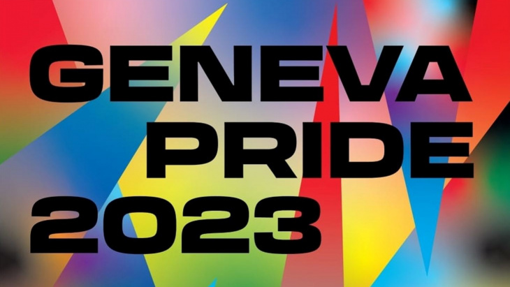 Geneva Pride 2023 sur le fond arc-en-ciel