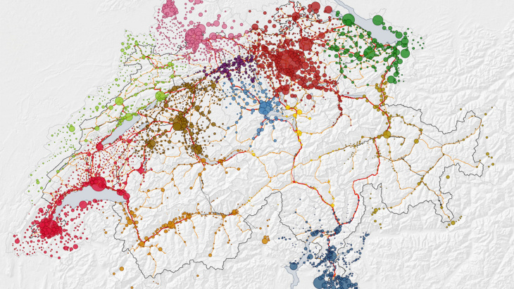 Carte de la Suisse : principaux domaines d’action et domaines étendus du concept d’espace suisse