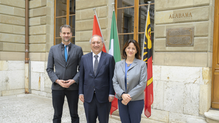Visite de courtoisie de S.E. Monsieur Gian Lorenzo Cornado, Ambassadeur d'Italie en Suisse et de Madame Nicoletta Piccirllo, Consule générale d'Italie à Genève