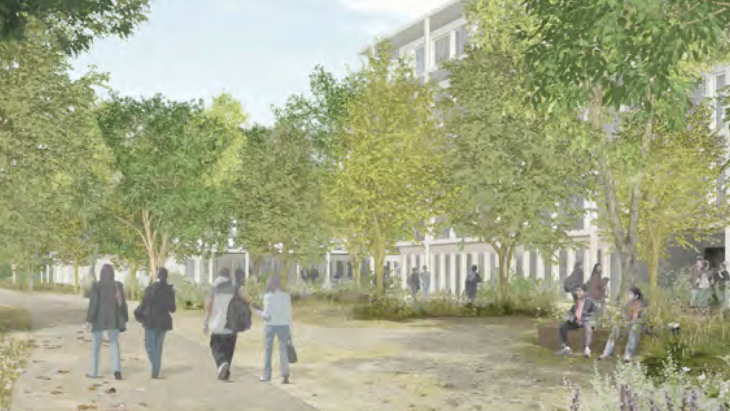 Projet d'architecture, vue sur le préau
