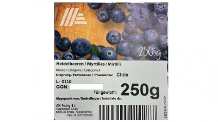 Etiquette des myrtilles vendues chez Aldi Suisse AG