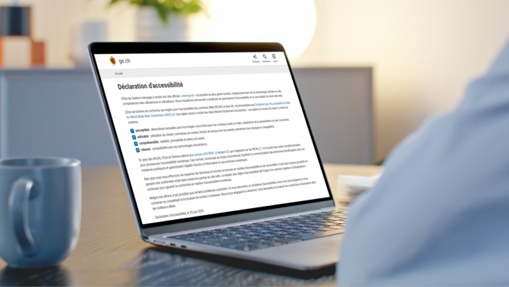 Une personne en train de lire la déclaration d'accessibilité sur le site www.ge.ch.