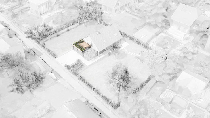 Vue sur une toiture végétalisée à la parcelle (Pixalab pour l'office cantonal de l'eau)