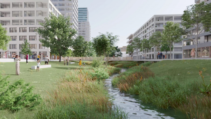 Vue 3D prospective de la rivière au coeur des Acacias