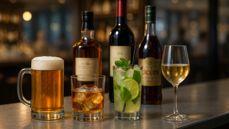 Différents alcools sur un bar