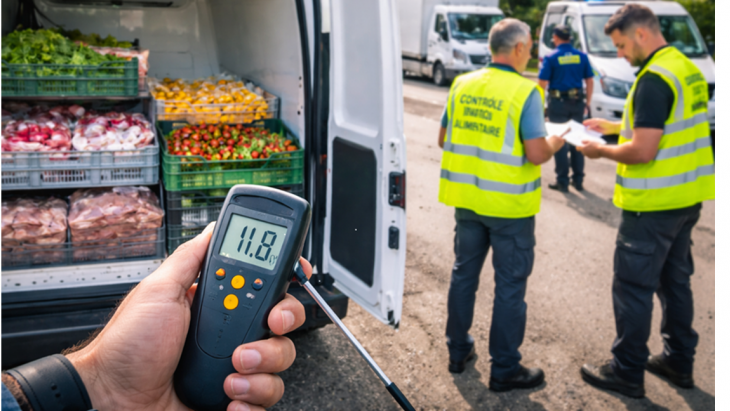 Véhicule de transport de denrées alimentaires arrêté sur le bord de la route pour un contrôle