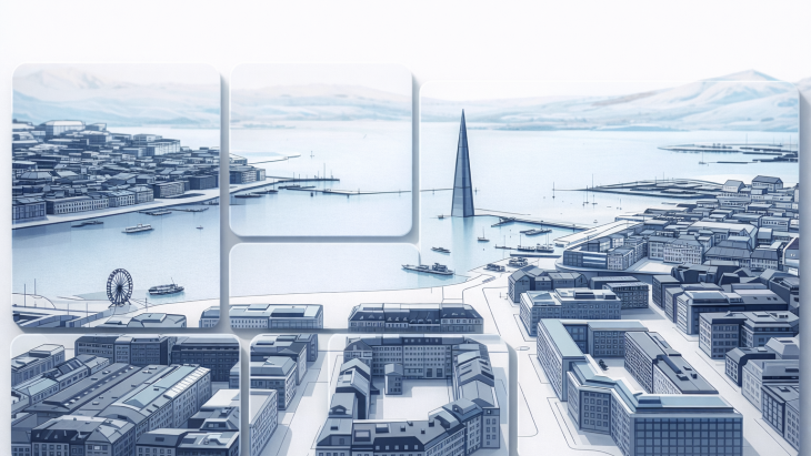 Vue futuriste Genève avec tuiles internet