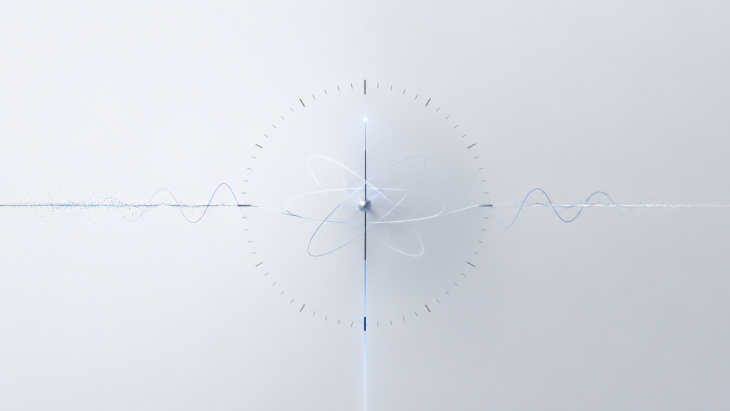 Horloge atomique futuriste et abstraite générée par l'intelligence artificielle