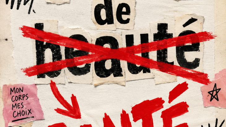 Affiche style anarchique avec la mention "Idéaux de beauté" avec "beauté" barré et remplacé par "santé"