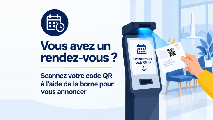 Illustration représentant une borne pour scanner son ticket de rendez-vous