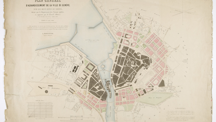 Plan d'agrandissement de la Ville de Genève, Léopold Blotnitzki, ingénieur cantonal, 1858 (BGE-CIG) 