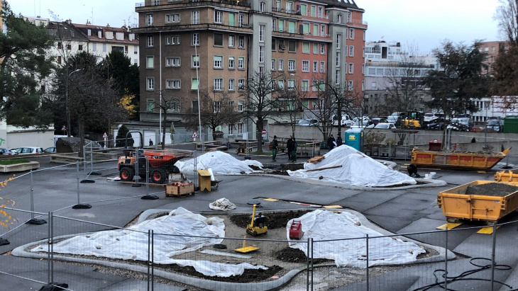 Chantier dans le préau du CO Sécheron 