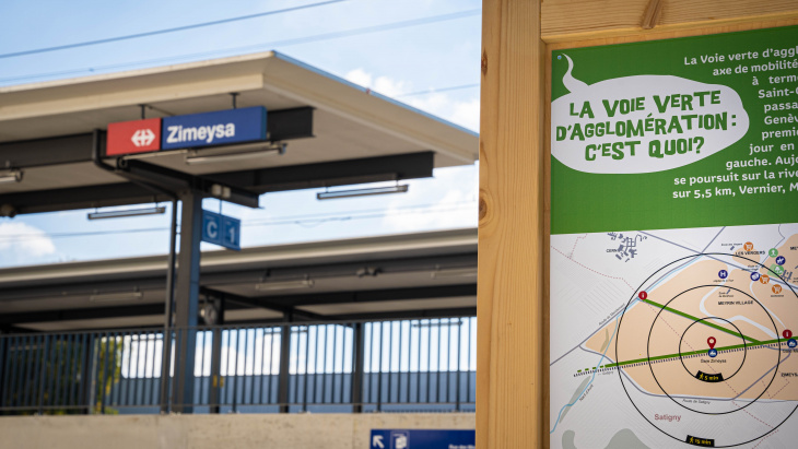 Panneau d'information sur un lieu clé de la future Voie verte rive droite - photo : Emilie Laici