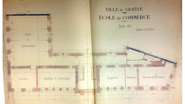 Ecole de commerce, plan du sous-sol, © Archives d'Etat