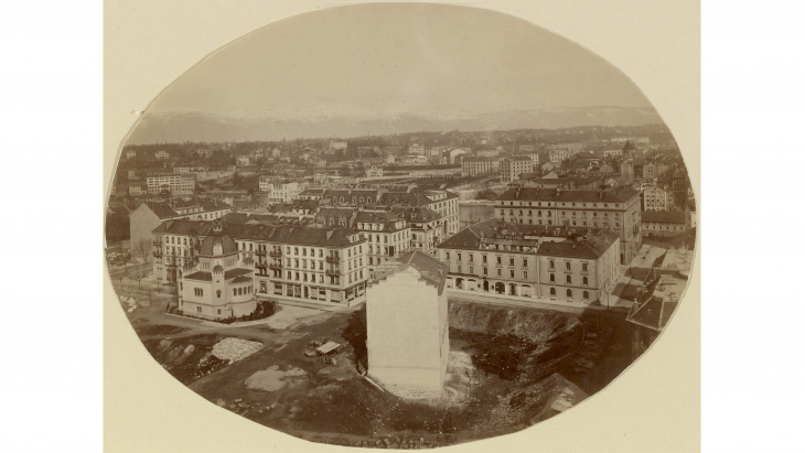 Quartier des banques, vue aérienne, © Bibilothèque de Genève, Centre d'iconographie