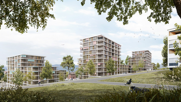 Projet Lauréat serpentine - vue depuis le chemin Auguste-Vilbert © group 8 + Hager Partner AG
