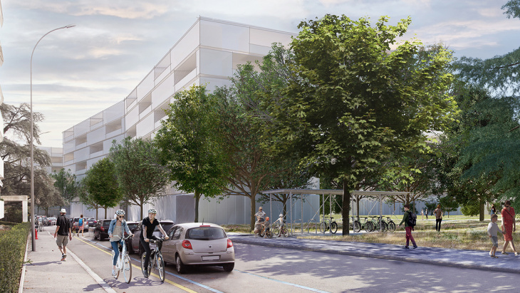 Vue du projet Bourgogne depuis l'avenue Soret, en direction du Parc Geisendorf © Pixalab