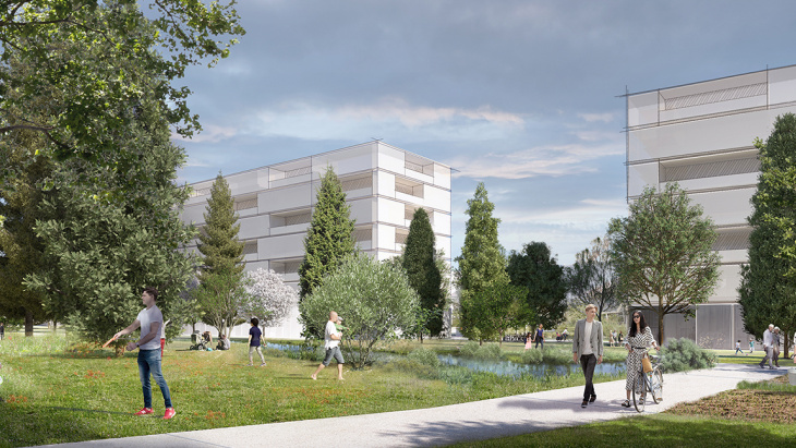 Vue sur le parc de Bourgogne depuis le cœur de l'îlot © Pixalab