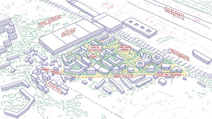 Croquis du projet de quartier de La Susette suite aux apports citoyens (janvier 2024)