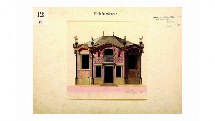 Pavillon abritant le relief, 1854. © Archives du DACM, Ville de Genève