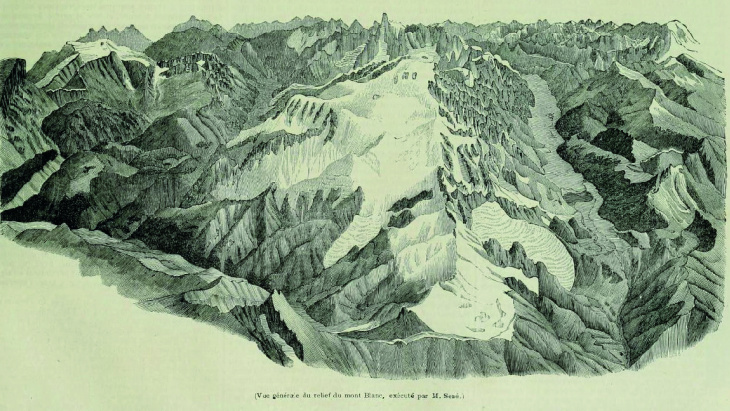 Vue générale du relief du mont Blanc, parue le 15 août 1845 dans l'Illustration