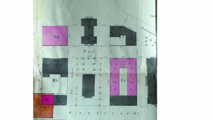 Plan des parcelles autour du conservatoire et du temple unique, 1872. © Archives d'Etat de Genève