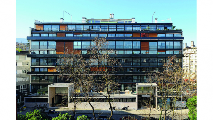 Vue d'ensemble de l'immeuble Clarté après restauration en 2016, © Office du patrimoine et des sites, Claudio Merlini