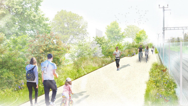 Chemin de la Glaise - représentation futurs aménagements voie verte Genève-Versoix @ Urbaplan