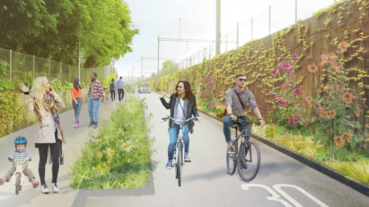 Chemin des Cornillons - représentation futurs aménagements voie verte Genève-Versoix @ Urbaplan