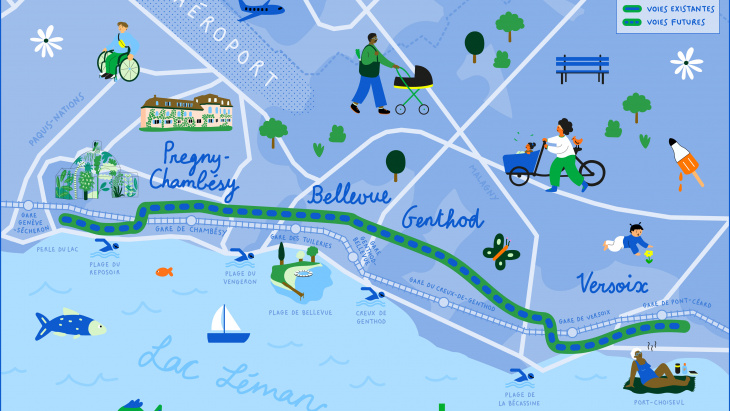 Le tracé de la future Voie verte Genève - Versoix